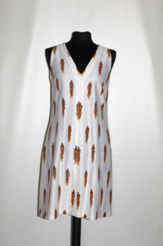 Rochie vintage cu print abstract maro și lame – anii ’60