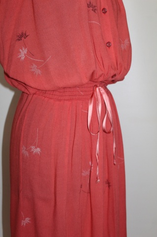 Rochie vintage din mătase naturală cărămizie cu flori – anii ’70 - Img 5