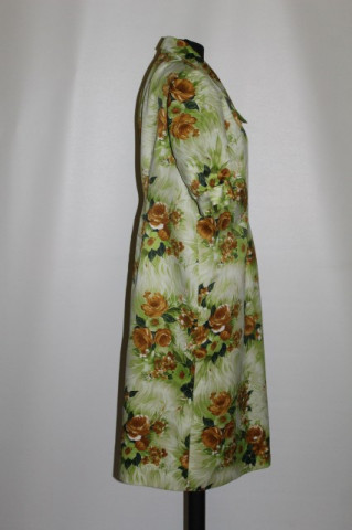 Rochie vintage flori maro pe fond verde acid anii 60