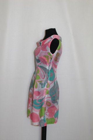 Rochie vintage print abstract roz si verde anii '60