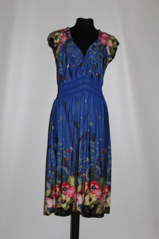 Rochie vintage print floral pe fond albastru imperial anii '70
