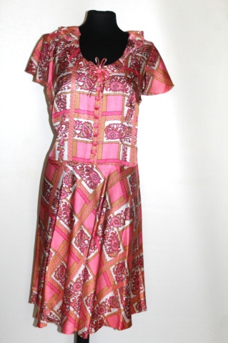 Rochie vintage roz paisley – anii ’60, mătase mixtă, realizată manual