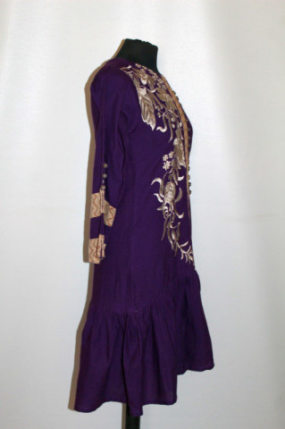 Rochie violet cu flori brodate – hippie repro anii ’70 - Img 4