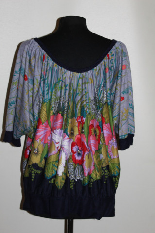 Bluză Eye Candy repro anii ’70 – jerse fin multicolor cu print floral - Img 3