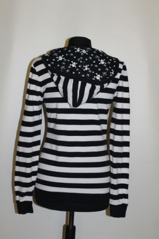 Bluză retro dungi alb‑negru cu glugă – repro anii ’70, casual chic - Img 3