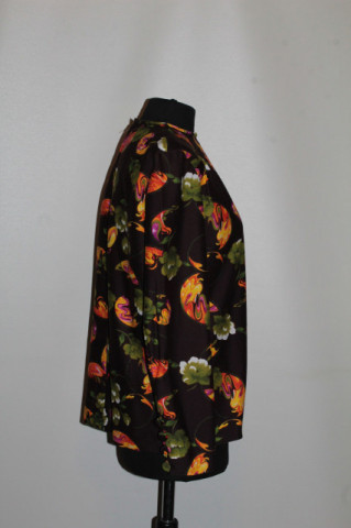 Bluză vintage anii ’70 cu print floral verde pe fond maro - Img 2