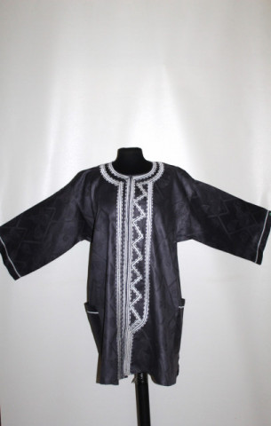 Caftan vintage gri din mătase naturală cu broderie – anii ’40 - Img 2