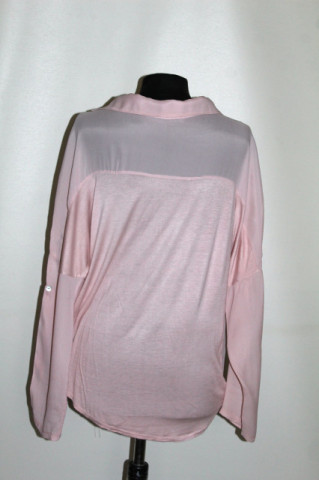Cămașă roz porțelan – chiffon & jerse fin, vibe retro - Img 3