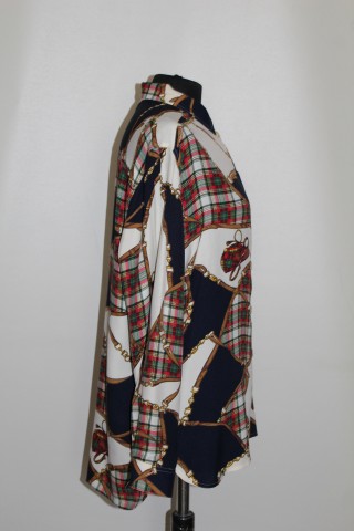 Cămașă tartan & echitație anii ’90 – viscose multicolor, retro lejeră - Img 2