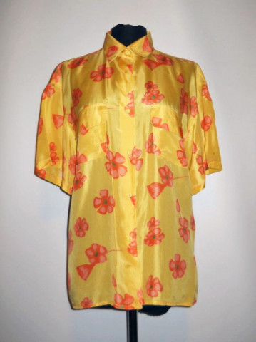 Camasa vintage matase naturala galbena print floral anii '70