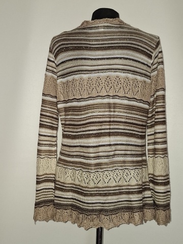 Cardigan M&Co dantelat repro anii 70, bej și maro - Img 4