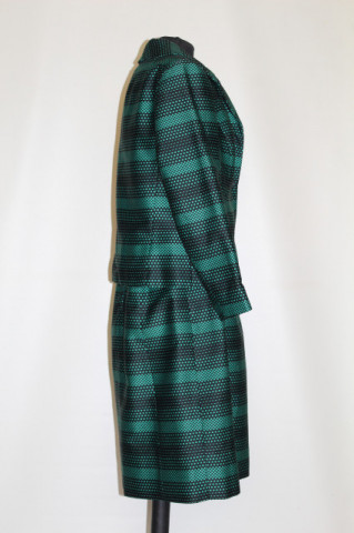 Deux pièces vintage verde cu negru – set rochie & jachetă, anii ’60 - Img 2