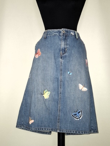 Fustă denim Gap cu broderie fluturi