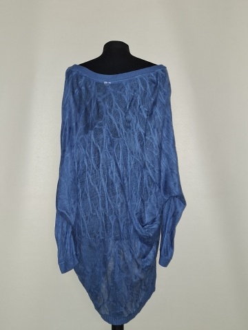 Pulover albastru ceruleum, tricot bumbac asimetric - Img 3