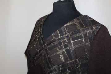 Rochie de seară maro cu lurex – model geometric, anii ’70 - Img 4