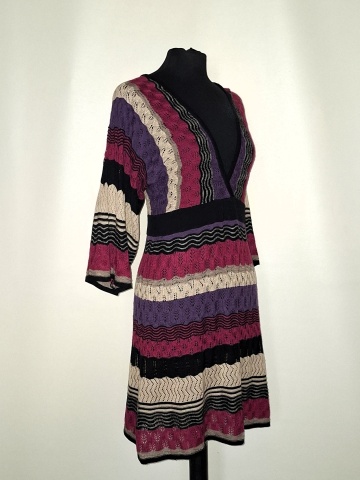 Rochie din tricot dantelat repro anii ’70 – mini retro violet & bej - Img 4
