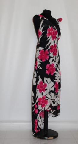 Rochie flori rosii si frunze de palmier repro anii '70