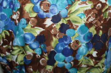 Rochie print floral albastru și maro anii 50