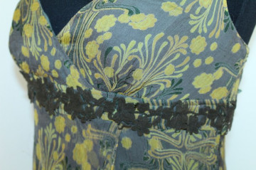 Rochie print vegetal stilizat mustar anii '90