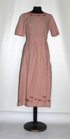 Rochie stil barn dress Anne‑Loup din pânză de bumbac cu carouri maro‑alb – anii ’90 - Img 2
