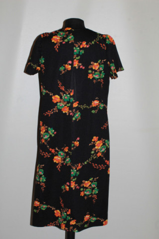 Rochie vintage – print floral portocaliu și verde, anii ’60‑’70 - Img 2