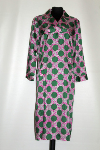 Rochie vintage buline verzi și flori fucsia – anii ’60