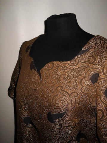 Rochie vintage din brocat maro model paisley anii '60