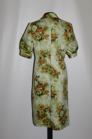 Rochie vintage flori maro pe fond verde acid anii 60