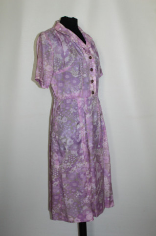 Rochie vintage lila din organdi cu print floral – anii ’50 - Img 4