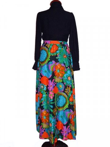 Rochie vintage maxi flori multicolore anii '60