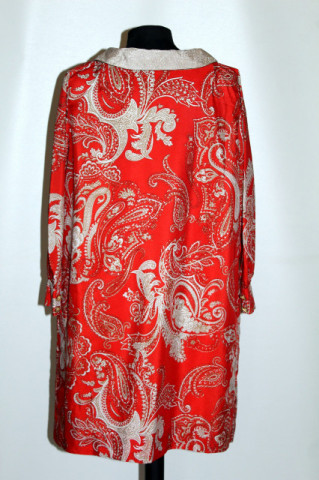 Rochie vintage paisley roșie din mătase artificială – anii ’60 - Img 3