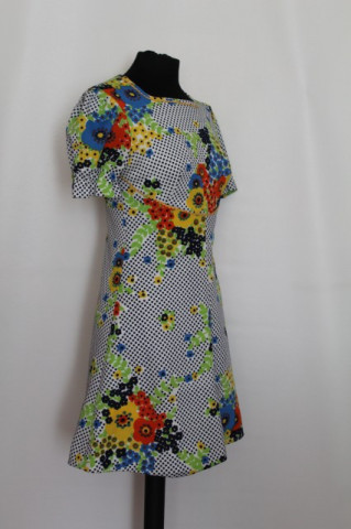Rochie vintage print floral multicolor si buline anii '70