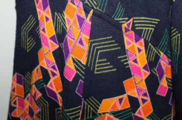 Rochie vintage print geometric violet cu portocaliu anii '70