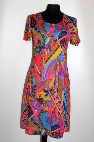 Rochie vintage psihedelic multicolor anii ’70 – nylon retro vibrant