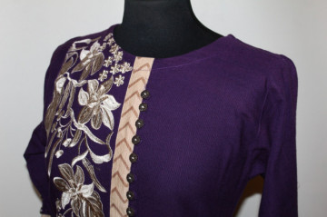 Rochie violet cu flori brodate – hippie repro anii ’70 - Img 5