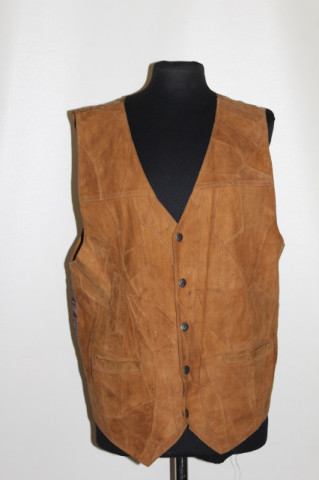 Vestă retro din piele întoarsă patchwork – anii ’80