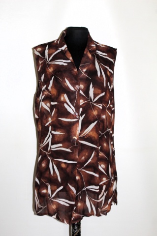 Bluză cu print vegetal stilizat – anii ’80–’90, chiffon maro