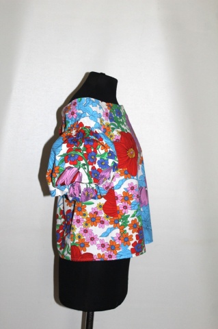 Bluză florală multicoloră repro – stil anii ’60, din poplin de bumbac - Img 3
