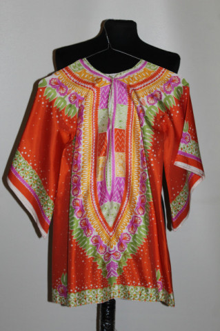 Bluză hippie vintage anii ’60‑’70 – print vegetal pe mătase artificială - Img 5