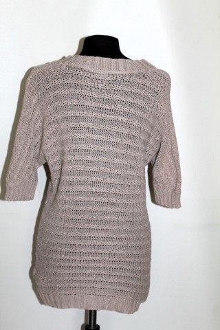 Bluză tricotată bej repro anii ’70 – tricot moale cu fir discret argintiu - Img 3