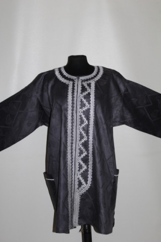 Caftan vintage gri din mătase naturală cu broderie – anii ’40