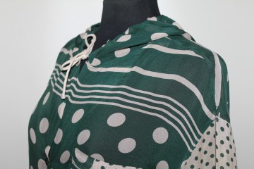 Cămașă buline și logo Alberta Ferretti – chiffon verde & ivoire, vintage designer - Img 6