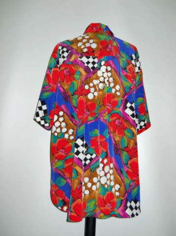 Camasa retro print floral urias, patratele si buline anii '80