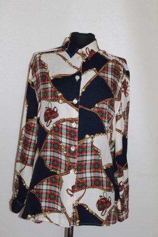 Cămașă tartan & echitație anii ’90 – viscose multicolor, retro lejeră