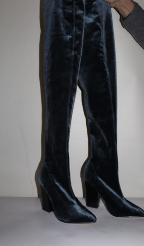 Cizme din catifea peste genunchi – albastru petrol, glam vintage