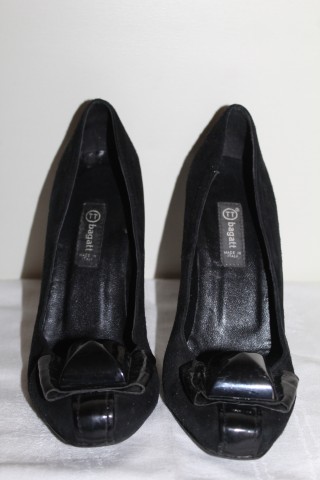 Pantofi cu toc sculptural Bagatt – piele naturală întoarsă neagră, design italian - Img 3