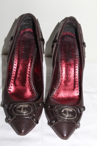 Pantofi maro Just Cavalli – piele naturală cu cataramă logo, vintage designer - Img 3