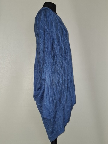 Pulover albastru ceruleum, tricot bumbac asimetric - Img 4