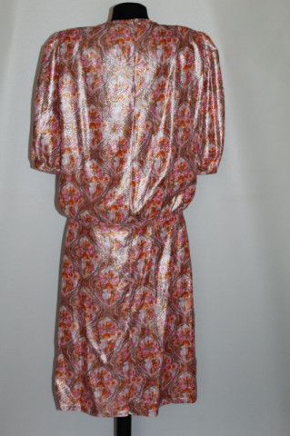 Rochie de ocazie din brocart roz cu portocaliu anii 70