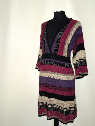Rochie din tricot dantelat repro anii ’70 – mini retro violet & bej - Img 5